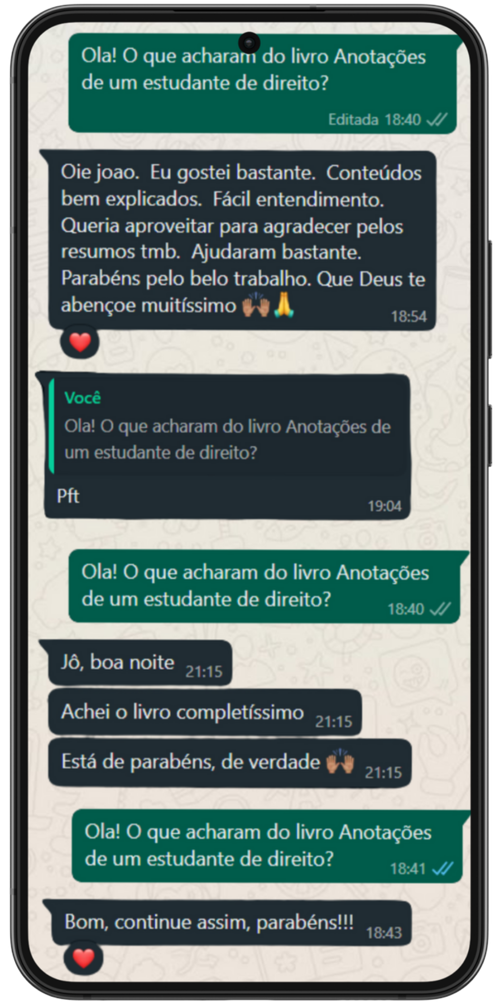 Print de depoimentos de alunos